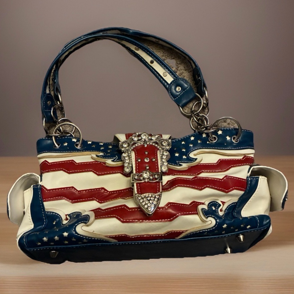 Patriotic Red White & Blue American Flag Boutique Bag Purse Cowgirl Trendy Zip